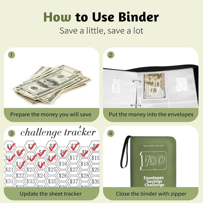 RONMONG 100 Envelope Challenge Binder, 2025 Upgrade 100 Envelopes Money Saving Challenge, Savings Challenges Book with Challenge Tracker to Save $5,050 - Image 3